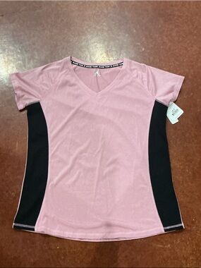 Game Time Women's Pink V-Neck Tee with Black Side Panels